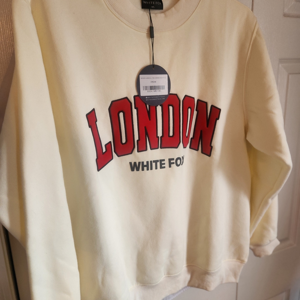 White Fox Boutique Cream Sweatshirt with Red 'London' Print - Picture 3 of 7